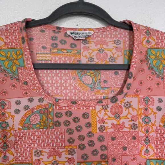 Vintage Top Womens Large Floral Patchwork Nylon Shirt Blouse Boho 70s 80s Kmart - Picture 4 of 11